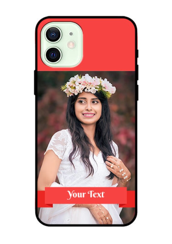 Iphone 12 Custom Glass Phone Case  - Simple Red Color Design