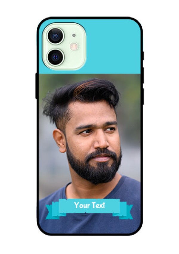 Iphone 12 Personalized Glass Phone Case  - Simple Blue Color Design