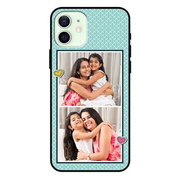 Iphone 12 Custom Glass Phone Case  - 2 Image Holder with Pattern Design