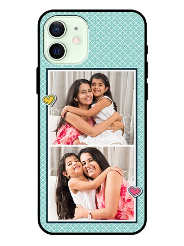 Custom Iphone 12 Custom Glass Phone Case  - 2 Image Holder with Pattern Design