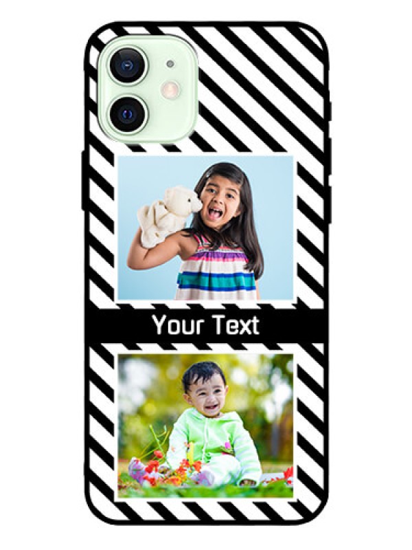 Custom Iphone 12 Photo Printing on Glass Case  - Black And White Stripes Design