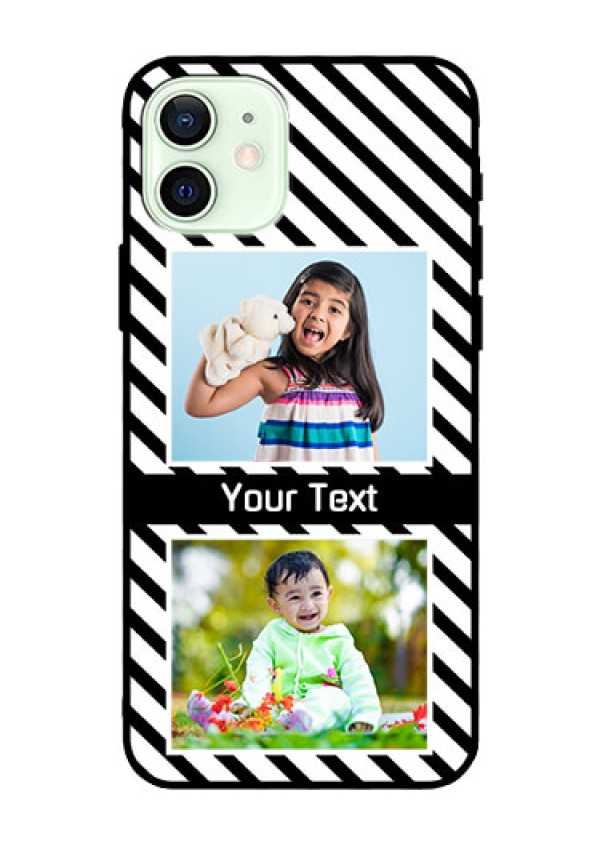 Iphone 12 Photo Printing on Glass Case  - Black And White Stripes Design