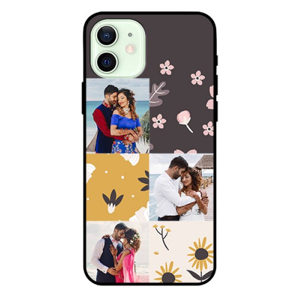 Iphone 12 Photo Printing on Glass Case  - 3 Images with Floral Design