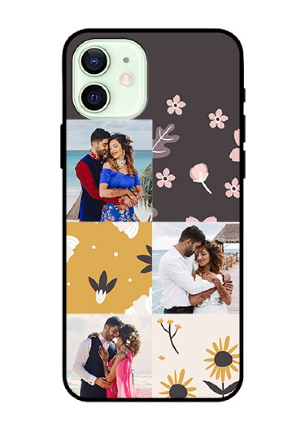Iphone 12 Photo Printing on Glass Case  - 3 Images with Floral Design