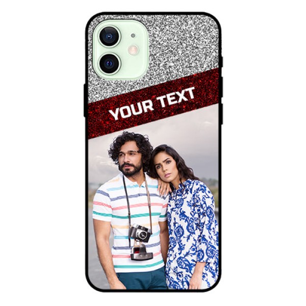 Iphone 12 Personalized Glass Phone Case - Image Holder with Glitter Strip Design Iphone 12 Personalized Glass Phone Case - Image Holder with Glitter Strip Design