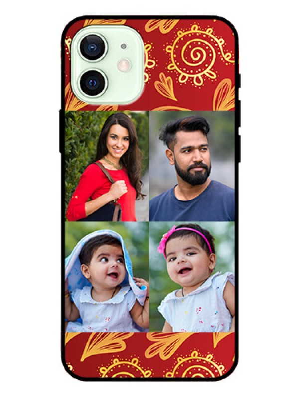 Custom Iphone 12 Photo Printing on Glass Case  - 4 Image Traditional Design