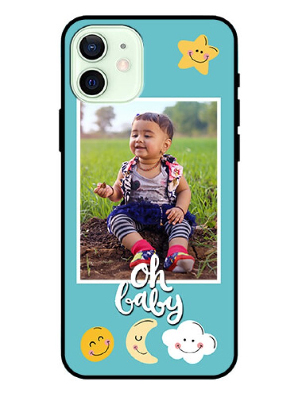 Custom Iphone 12 Personalized Glass Phone Case  - Smiley Kids Stars Design