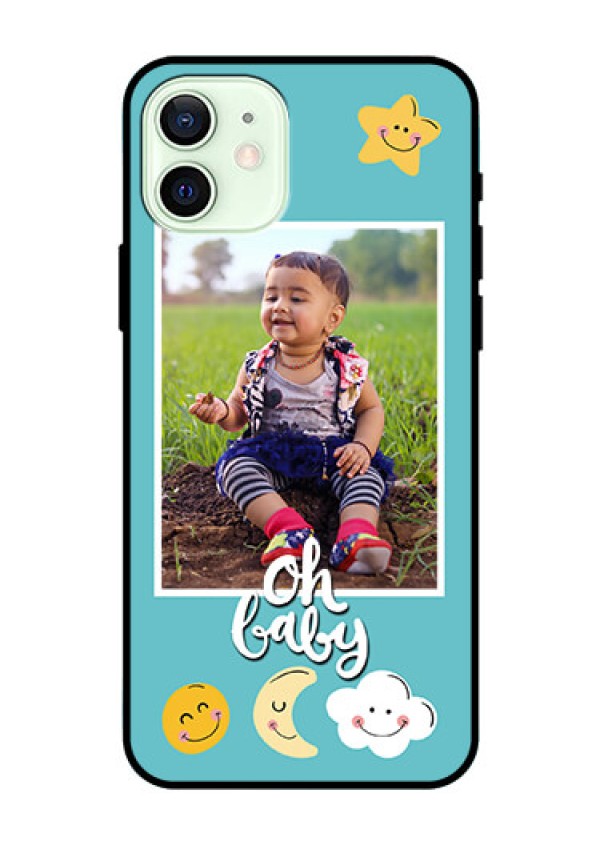Iphone 12 Personalized Glass Phone Case  - Smiley Kids Stars Design