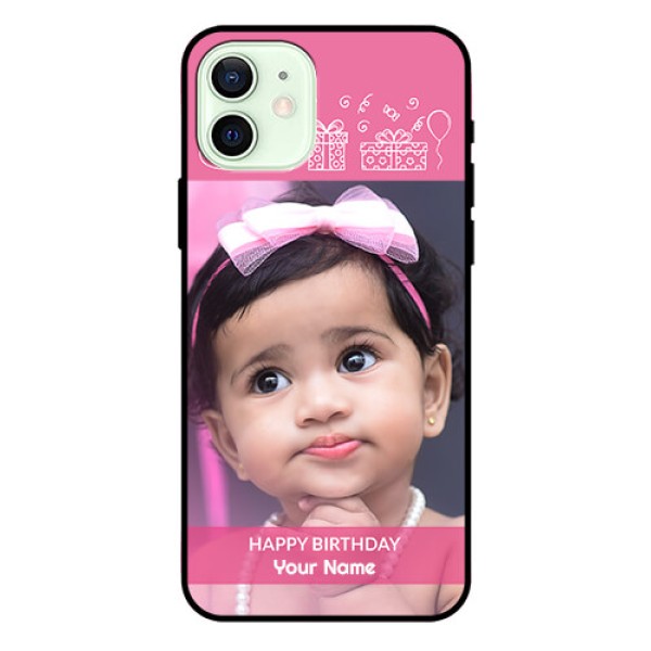 Iphone 12 Photo Printing on Glass Case - with Birthday Line Art Design Iphone 12 Photo Printing on Glass Case - with Birthday Line Art Design