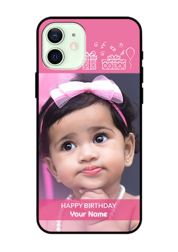 Iphone 12 Photo Printing on Glass Case  - with Birthday Line Art Design