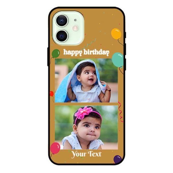 Iphone 12 Personalized Glass Phone Case  - Image Holder with Birthday Celebrations Design