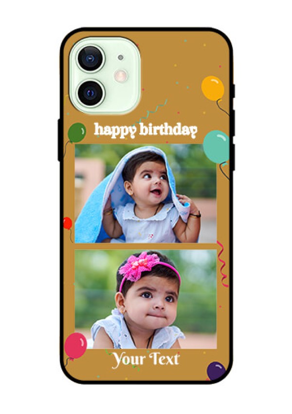 Iphone 12 Personalized Glass Phone Case  - Image Holder with Birthday Celebrations Design