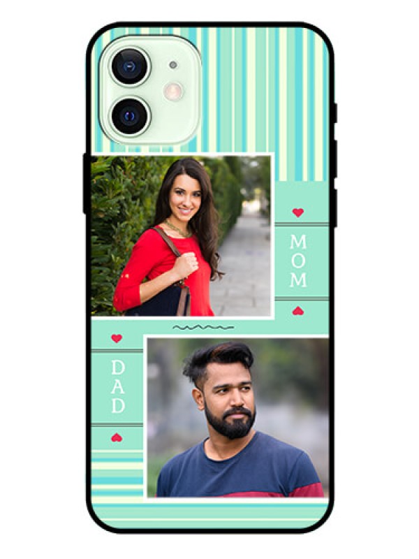 Custom Iphone 12 Custom Glass Phone Case  - Mom & Dad Pic Design