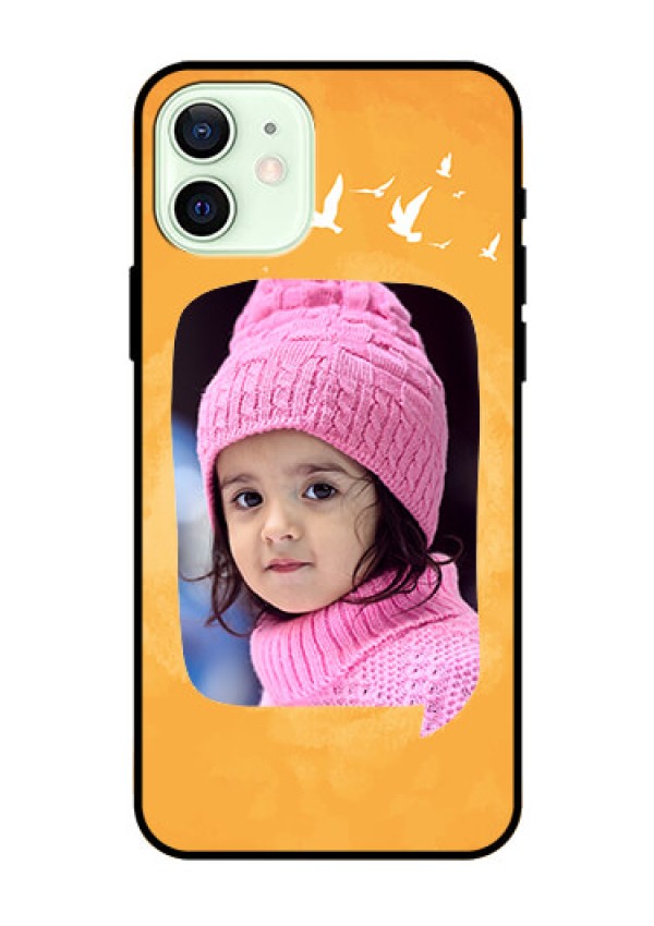 Iphone 12 Personalized Glass Phone Case  - Water Color Design with Bird Icons