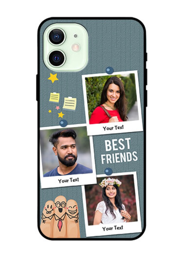 Iphone 12 Personalized Glass Phone Case  - Sticky Frames and Friendship Design