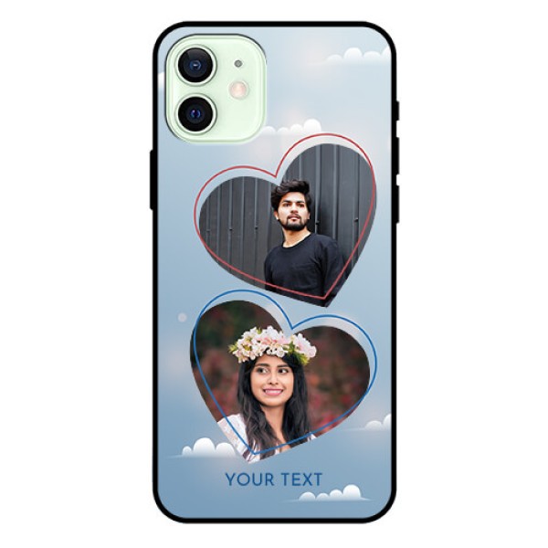 Iphone 12 Custom Glass Mobile Case - Blue Color Couple Design Iphone 12 Custom Glass Mobile Case - Blue Color Couple Design