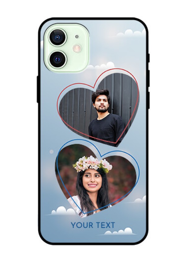 Iphone 12 Custom Glass Mobile Case  - Blue Color Couple Design 