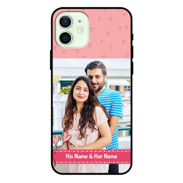 Iphone 12 Personalized Glass Phone Case  - Love Design Peach Color