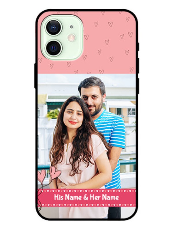 Custom Iphone 12 Personalized Glass Phone Case  - Love Design Peach Color