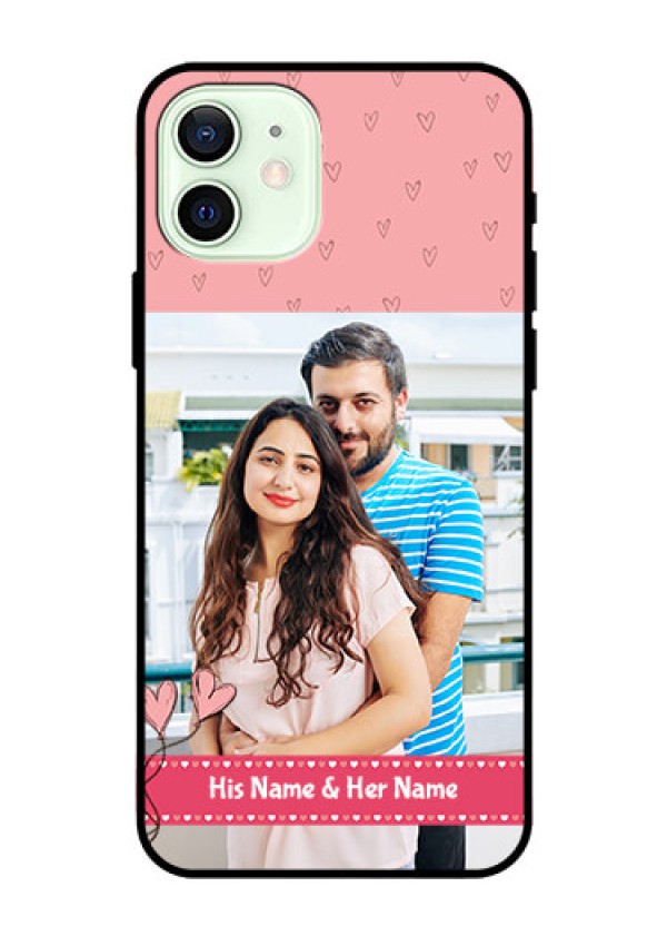 Iphone 12 Personalized Glass Phone Case  - Love Design Peach Color