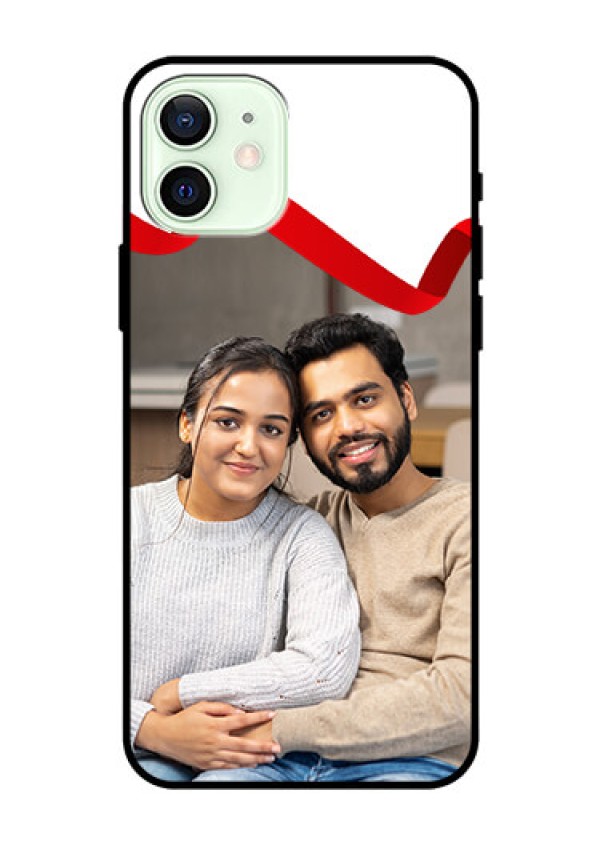 Iphone 12 Photo Printing on Glass Case  - Red Ribbon Frame Design