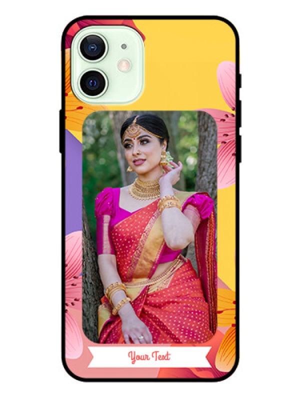 Custom Iphone 12 Custom Glass Mobile Case  - 3 Image With Vintage Floral Design