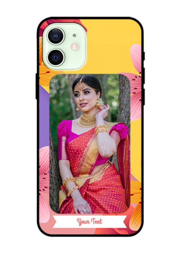 Iphone 12 Custom Glass Mobile Case  - 3 Image With Vintage Floral Design