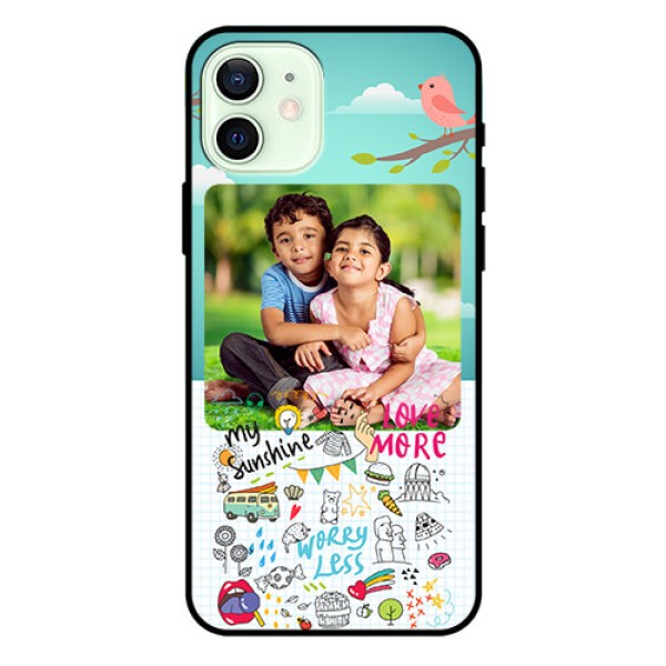 Iphone 12 Photo Printing on Glass Case  - Doodle love Design
