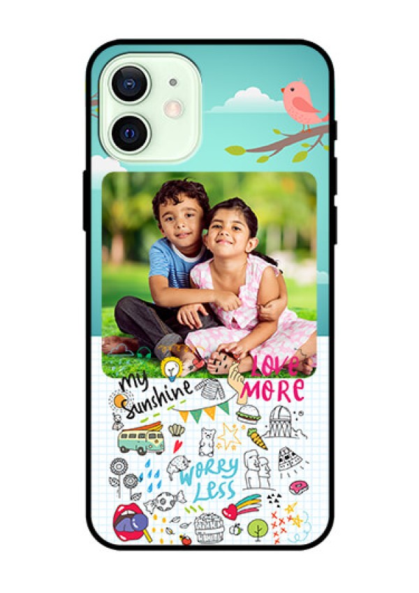 Iphone 12 Photo Printing on Glass Case  - Doodle love Design