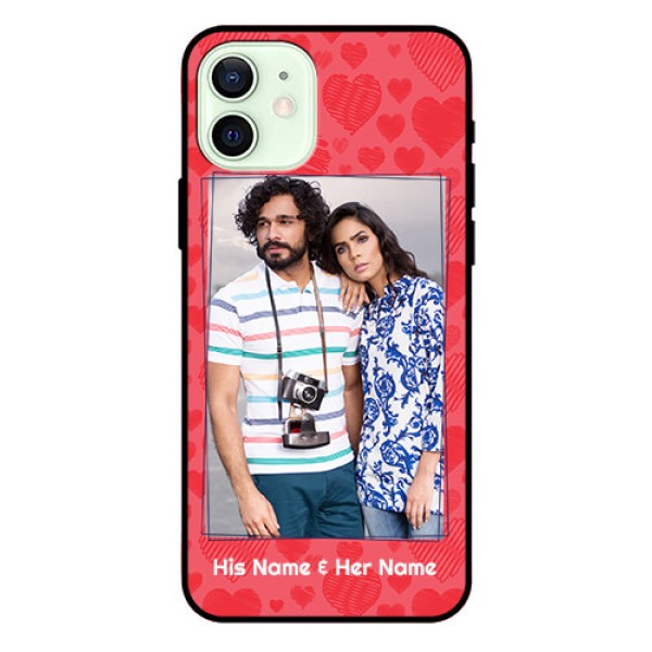 Iphone 12 Photo Printing on Glass Case - with Red Heart Symbols Design Iphone 12 Photo Printing on Glass Case - with Red Heart Symbols Design