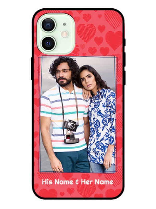 Custom Iphone 12 Photo Printing on Glass Case  - with Red Heart Symbols Design