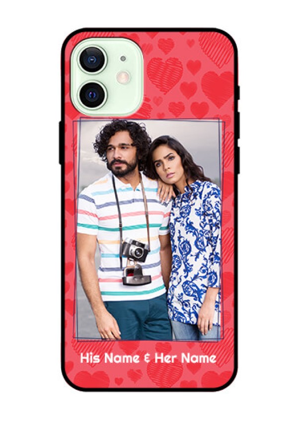Iphone 12 Photo Printing on Glass Case  - with Red Heart Symbols Design