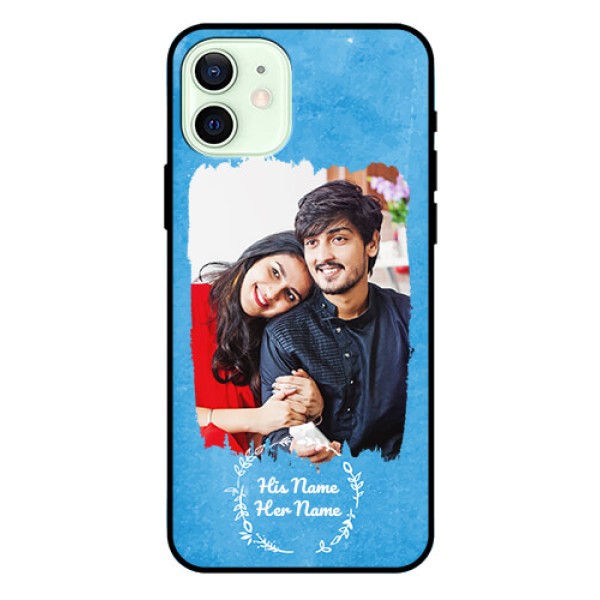 iPhone 12 Custom Glass Phone Case - Blue Color Vintage Design iPhone 12 Custom Glass Phone Case - Blue Color Vintage Design