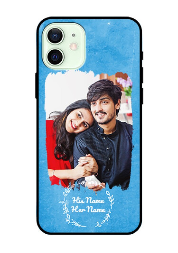 iPhone 12 Custom Glass Phone Case - Blue Color Vintage Design