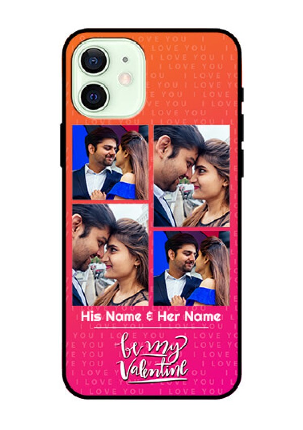 Iphone 12 Custom Glass Phone Case  - I Love You Pink Design