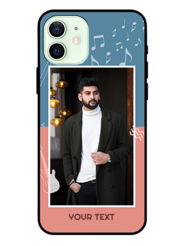 Custom Iphone 12 Photo Printing on Glass Case  - with Color Musical Note Design