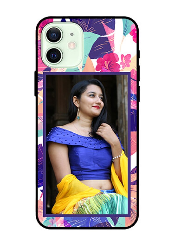 Iphone 12 Custom Glass Mobile Case  - Abstract Floral Design