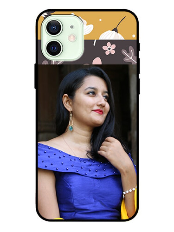 Custom Iphone 12 Custom Glass Phone Case  - Stylish Floral Design