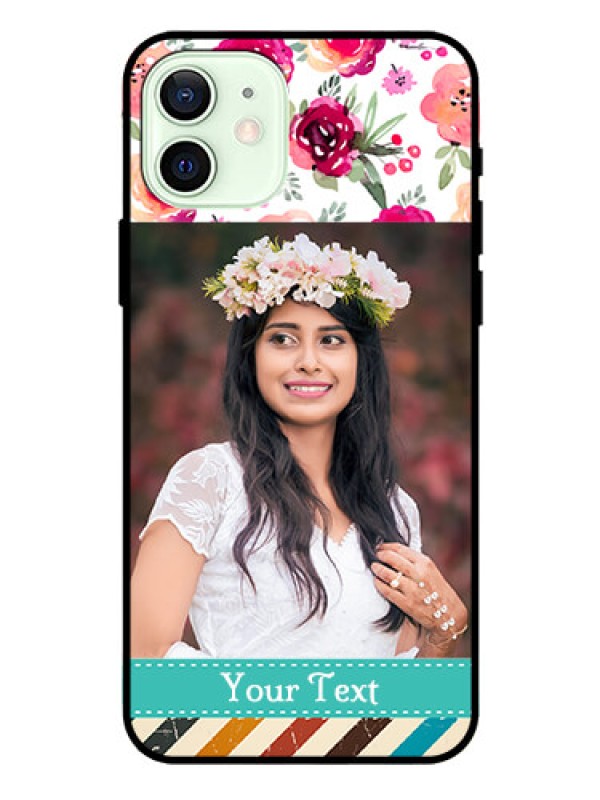 Custom Iphone 12 Custom Glass Phone Case  - Watercolor Floral Design
