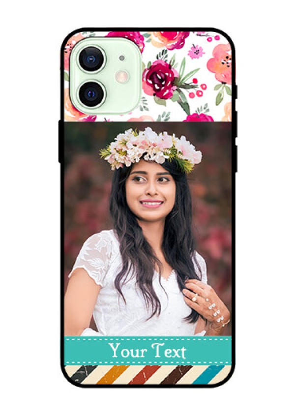 Iphone 12 Custom Glass Phone Case  - Watercolor Floral Design