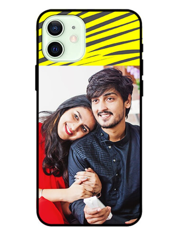 Custom Iphone 12 Photo Printing on Glass Case  - Yellow Abstract Design