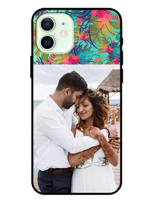 Custom Iphone 12 Photo Printing on Glass Case  - Watercolor Floral Design