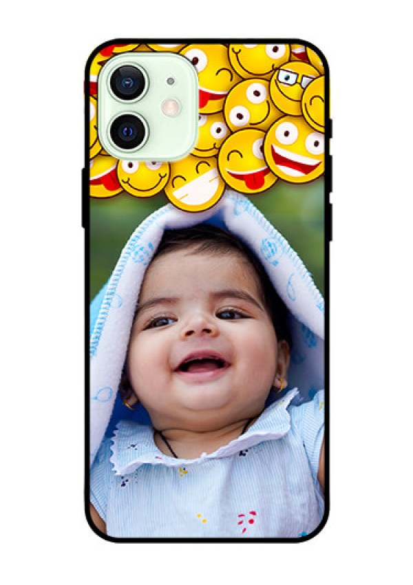 Iphone 12 Custom Glass Mobile Case  - with Smiley Emoji Design