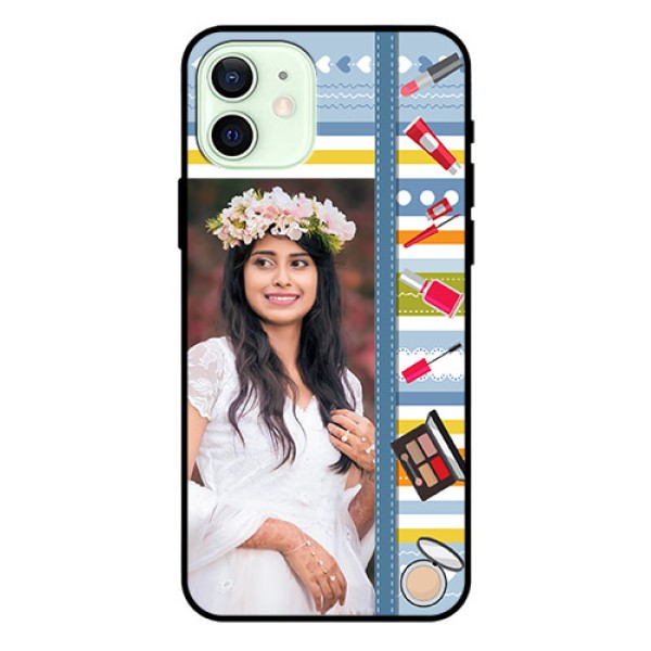 Iphone 12 Personalized Glass Phone Case - Makeup Icons Design Iphone 12 Personalized Glass Phone Case - Makeup Icons Design