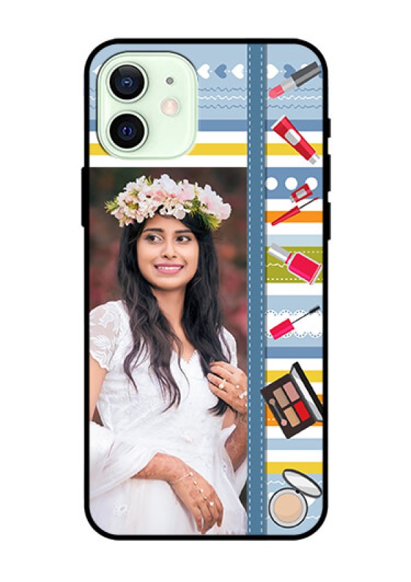 Iphone 12 Personalized Glass Phone Case  - Makeup Icons Design