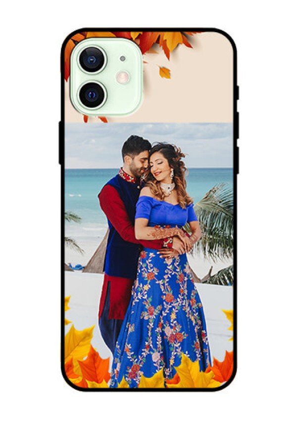 Iphone 12 Photo Printing on Glass Case  - Autumn Maple Leaves Design