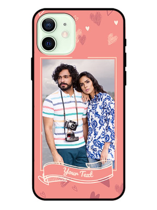 Custom Iphone 12 Custom Glass Phone Case  - Love doodle art Design