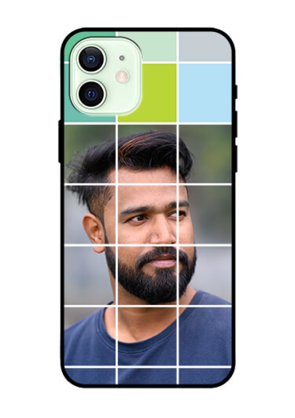 Iphone 12 Photo Printing on Glass Case  - with white box pattern 