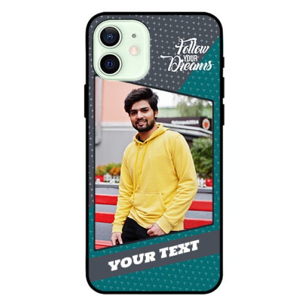 Iphone 12 Personalized Glass Phone Case  - Background Pattern Design with Quote