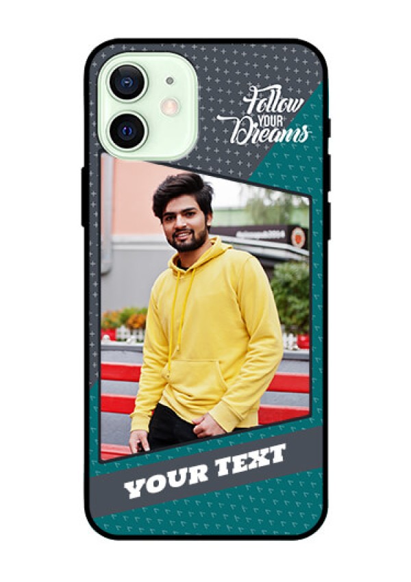 Iphone 12 Personalized Glass Phone Case  - Background Pattern Design with Quote